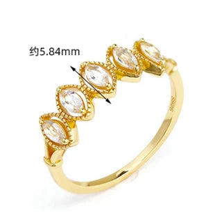 925 Sterling Silver 14K Gold Plated Gemstone Oval Marquise Stone White Topaz Royal Style Ring