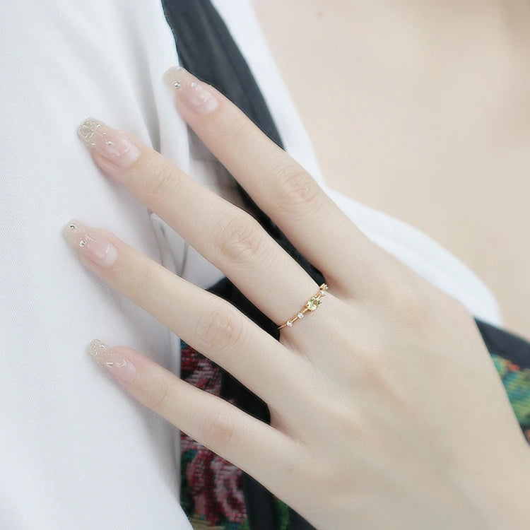 Emotional Factory 925 Sterling Silver 14K Gold Plated Gemstone Prong Setting Cz Green Peridot Ring