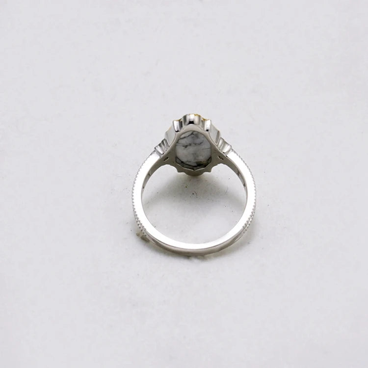 Emotional Factory 925 Sterling Silver 14K Gold Plated Gem Stone Gemstone Retro  Cz Zircon Labradorite White Turquoise Ring