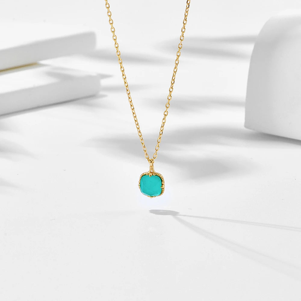 Gem White Rock Crystal Natural Square Turquoise Geometry Necklace