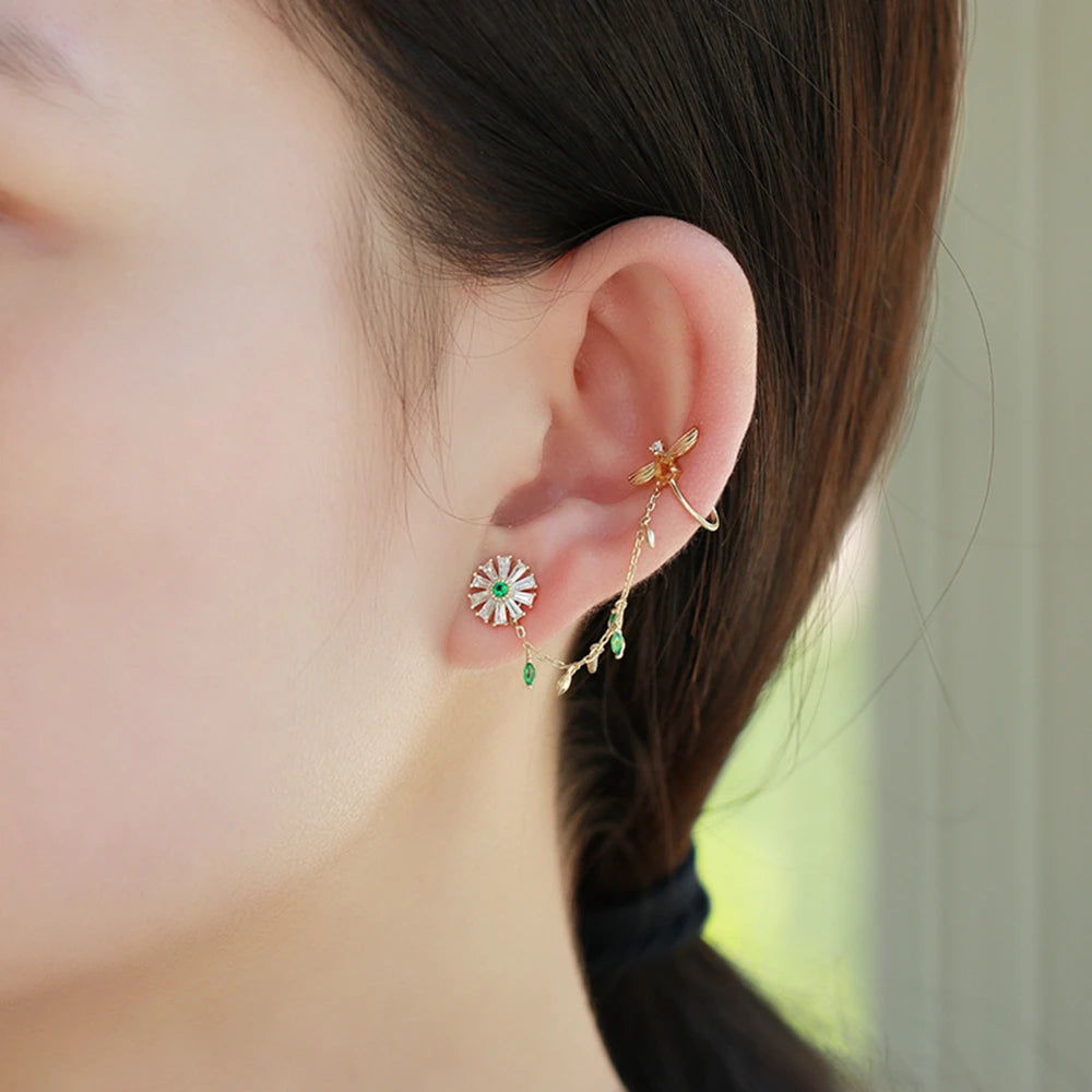 Emotional Factory 925 Sterling Silver 14K Gold Plated Gemstone Animal Series Single Bee Daisy  Citrine Stud Earrings