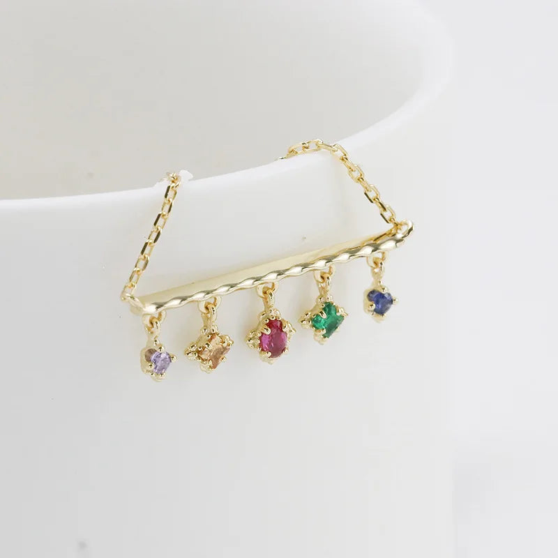 925 Sterling Silver 14K Gold Plated Gemstone Purple Zirconia Champagne Zirconia Red Green Nano Stone Blue Corundum Necklace