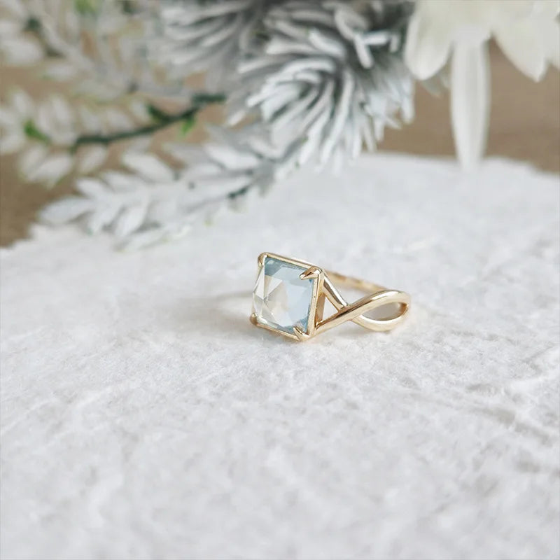 Emotional Factory 925 Sterling Silver 14K Gold Plated Gemstone Natural Topaz Geometric Square Ring