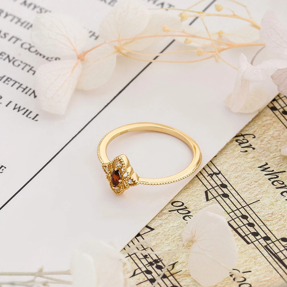 Gemstone Cz Zircon Hollow Red Garnet Ring