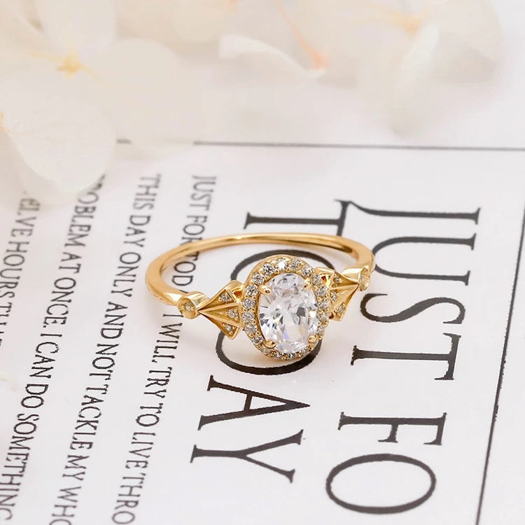 Emotional Factory 925 Sterling Silver 14K Gold Plated Retro Vintage Cz Zircon Ring Geometric Rings