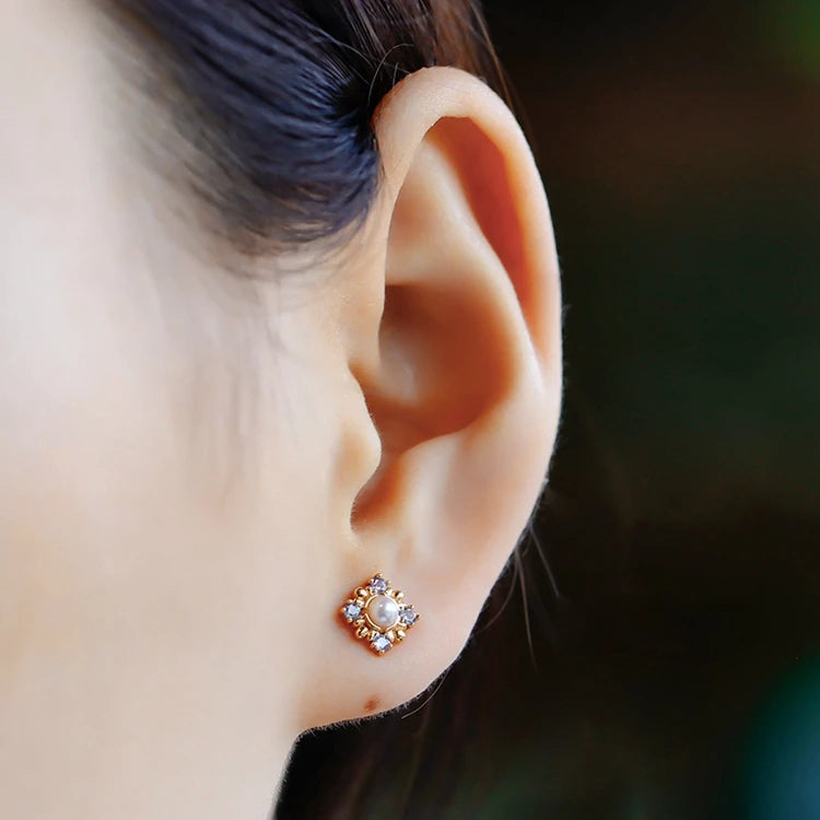 Emotional Factory 925 Sterling Silver 14K Gold Plated Gemstones Flower Rainbow Pearl Tanzanite Stone Earrings