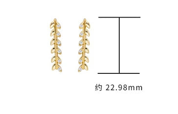 Emotional Factory 925 Sterling Silver 14K Gold Plated Cz Zircon Strip Long Light Luxury Leaf Design Earrings