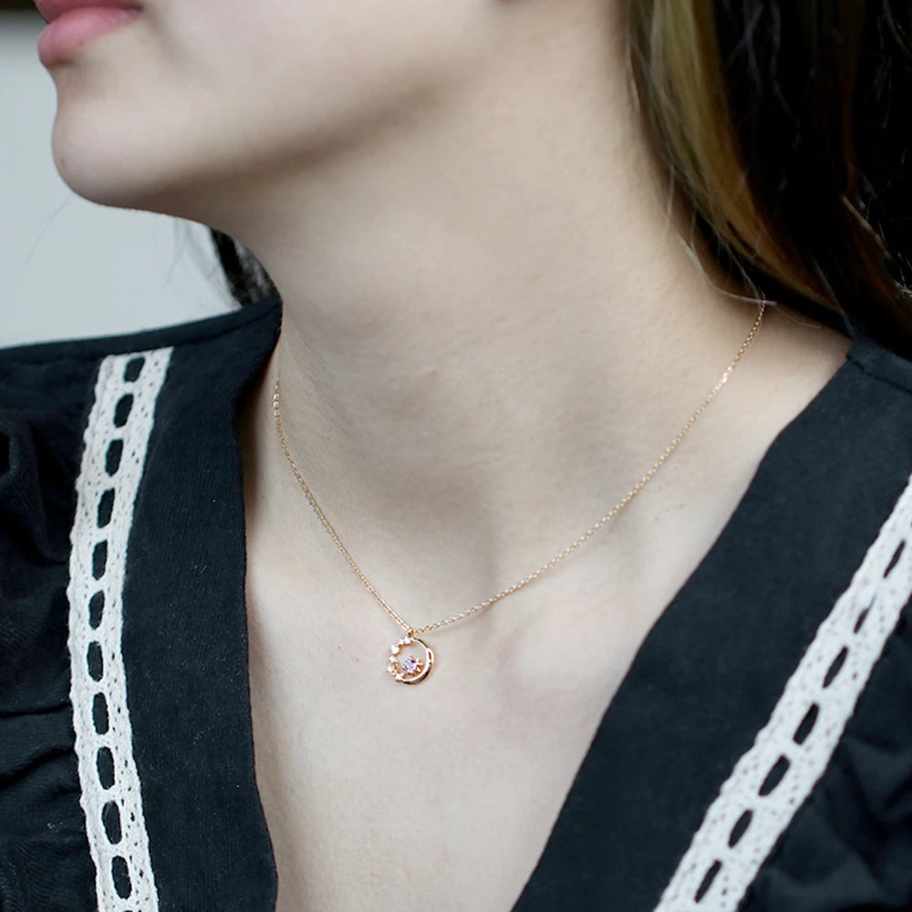 Emotional Factory Jewelry 925 Sterling Silver 14K Gold Plated Gemstone Series Amethyst Citrine Hollow Necklace