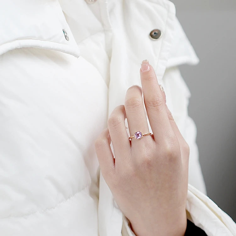 Emotional Pour Couples Bague Argent 925 Factory 925 Sterling Silver 14K Gold Plated Gemstone Amethyst Zircon Thin Ring
