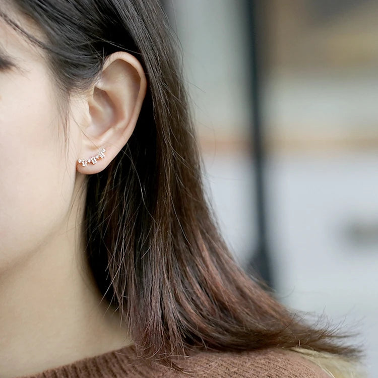 925 Sterling Silver 14K Gold Plated Gemstone Baguette Natural White Topaz Square Stone Vine Type Earrings