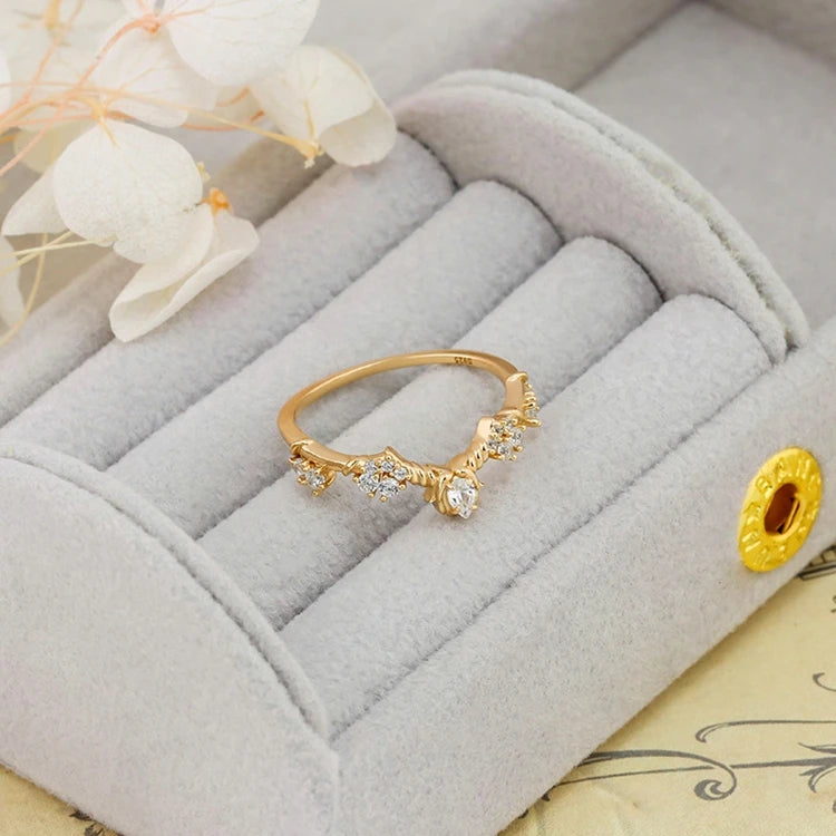 925 Sterling Silver 14K Gold Plated Flower Summer Drop Proposal Ring