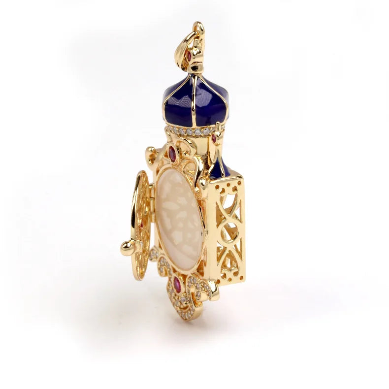 925 Sterling Silver 14K Gold Plated Gemstone Fairy Tale Castle Can Open S925 Natural White Shell Sweater Chain Lockets Pendant