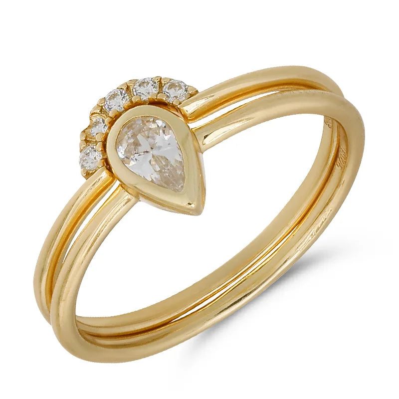 Emotional Factory 925 Sterling Silver 14K Gold Plated Gemstone Cz Zircon Stacking Teardrop Shaped Zirconia Rings Drop Ring