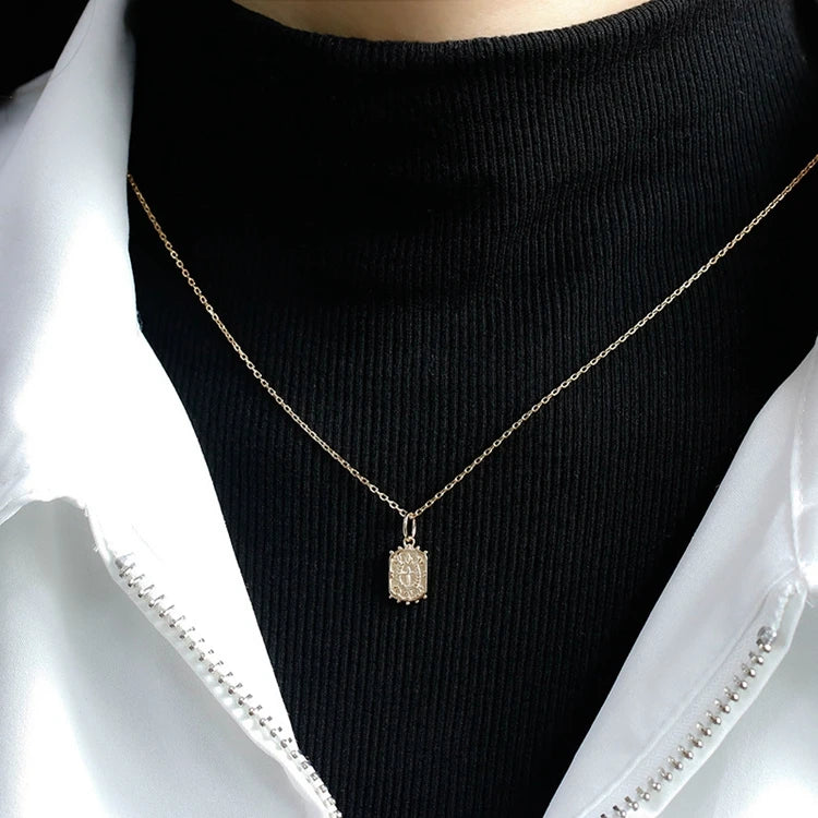 Emotional Factory 925 Sterling Silver 14K Gold Plated Gemstone Antique Badge Cross Carved Wave Point Pendant