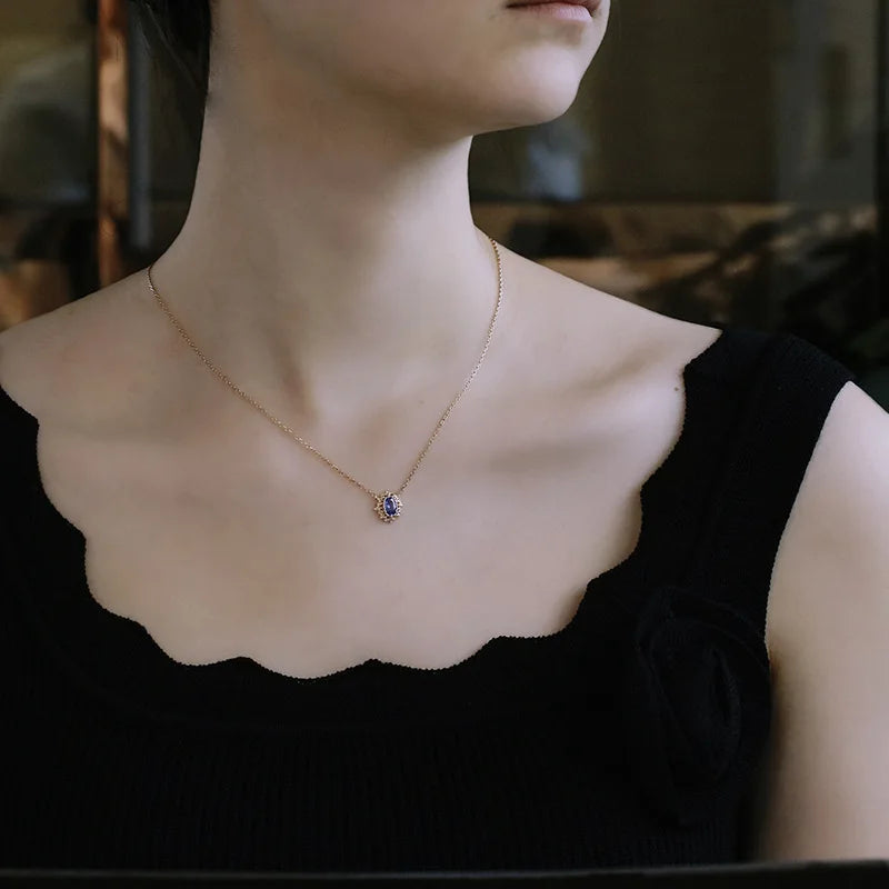 Emotional Factory 925 Sterling Silver 14K Gold Plated Gemstone Retro Saualpite Zoisite Fretwork Lace Necklace