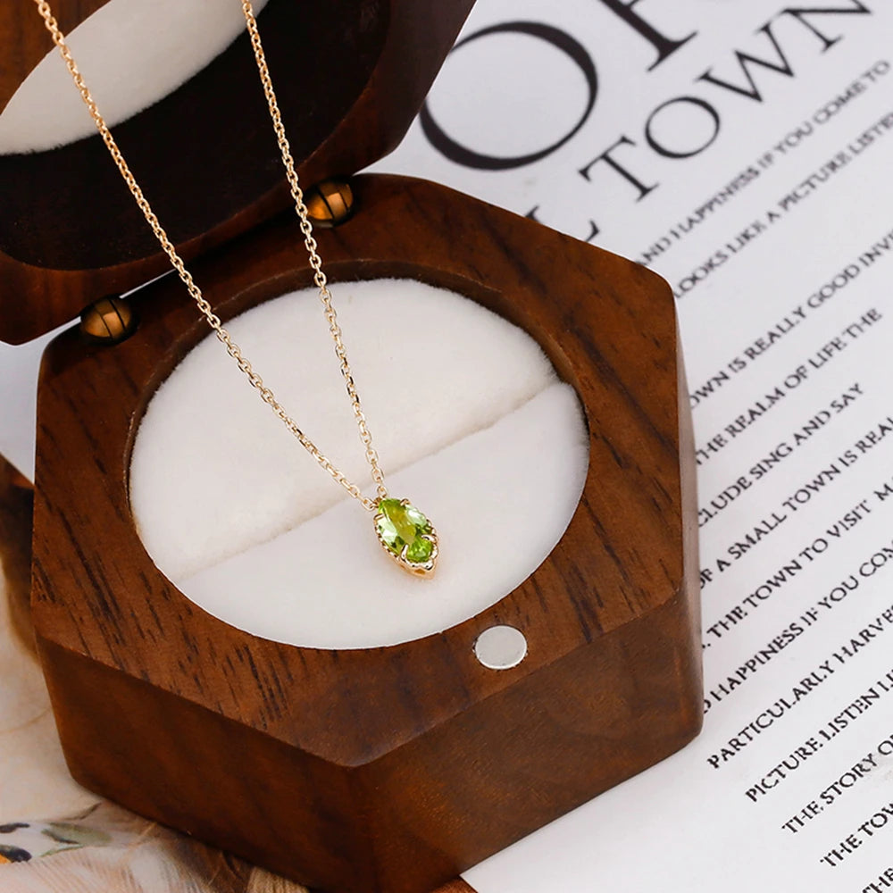 Simplicity Drop Green Peridot Necklace With Natura Stone