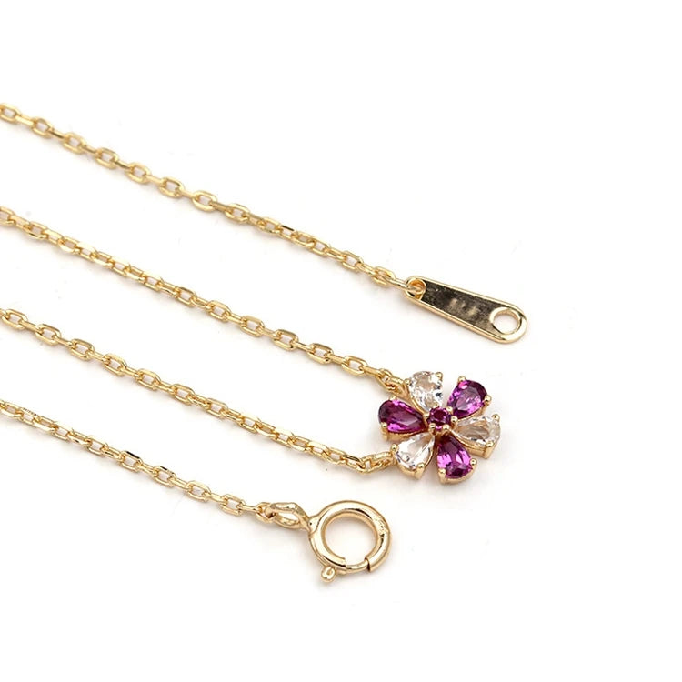 Gemstone Emotional Factory 925 Sterling Silver 14K Gold Plated Flowers Two Color Stone Garnet-Studded White Topaz Necklace