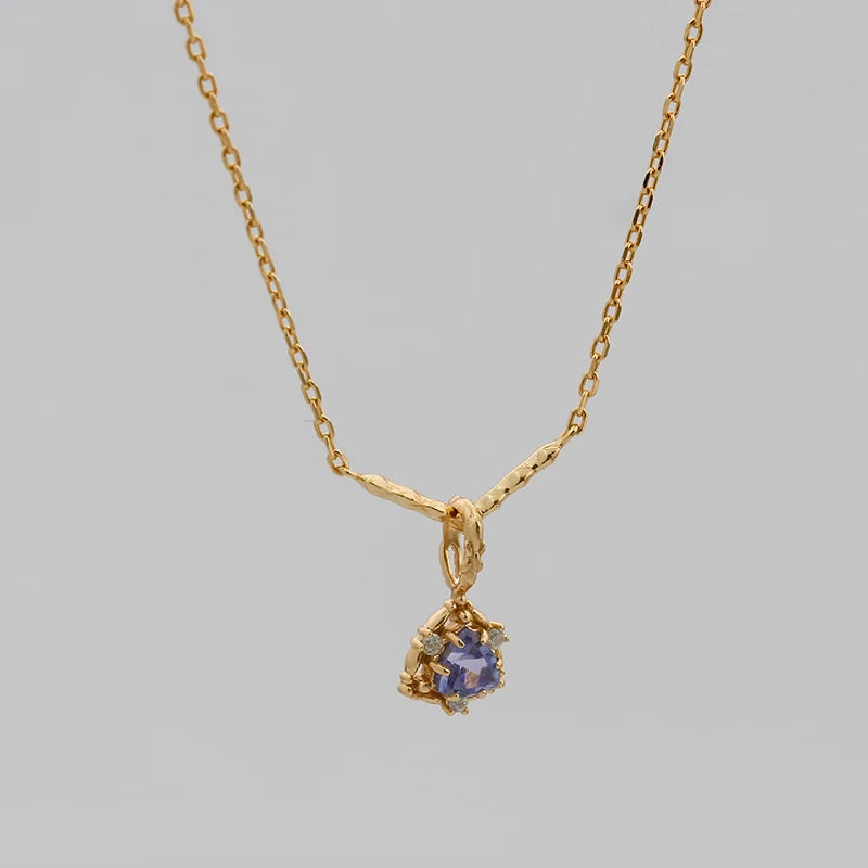 Japanese Light Luxury Style S925 Silver Plated 14K Gold  Tanzanite Necklace