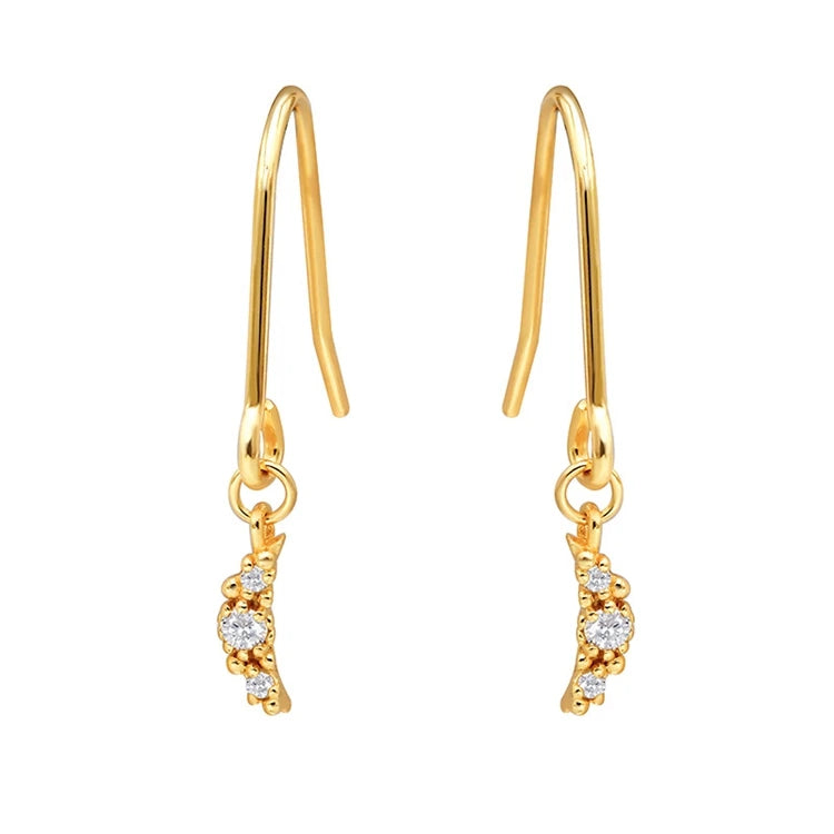 Emotional Factory 925 Sterling Silver 14K Gold Plated Gemstone Simple Earring White Zircon Moon Earrings