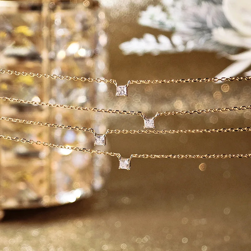 Emotional Factory 925 Sterling Silver 14K Gold Plated Gemstone Sample Geometric Square Moissanite Necklace