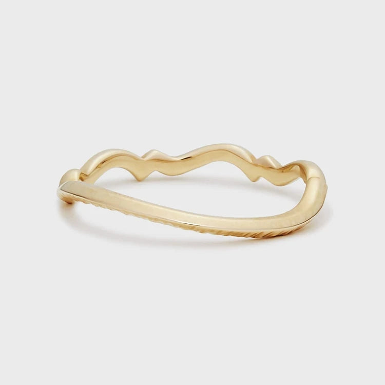 Emotional Factory 925 Sterling Silver 14K Gold Plated Retro Vintage Irregular Curve Vegetable Wave Ring