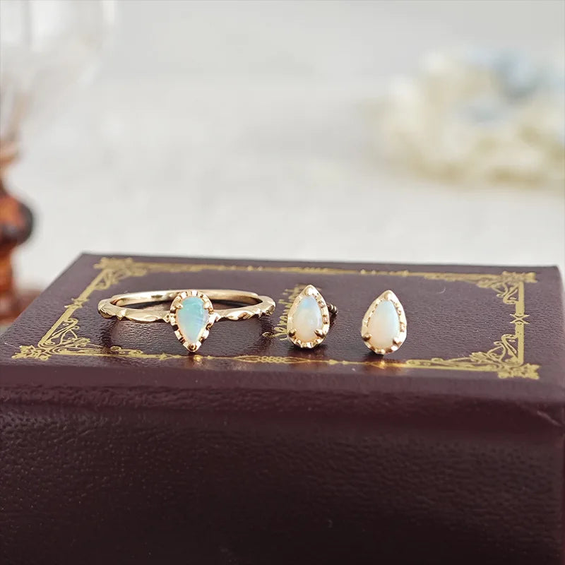 Emotional Factory 925 Sterling Silver 14K Gold Plated Gemstone Retro Natural Water Drops Australia Opal Temperament Earrings