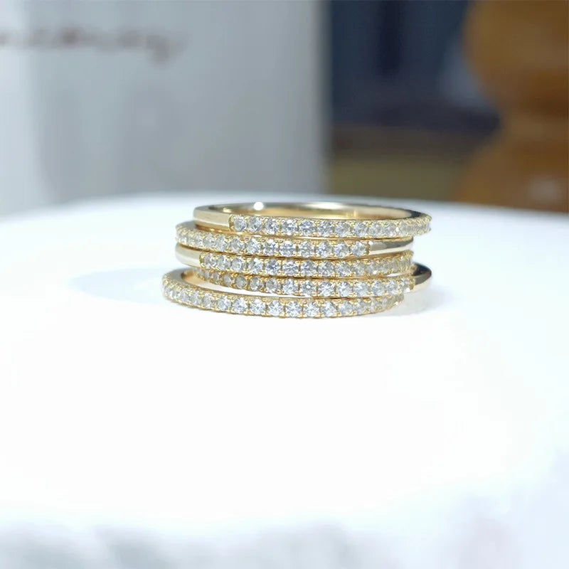 Emotional Factory 925 Sterling Silver 14K Gold Plated Gemstone Sample Stacking Full Star Row Zircon Ring