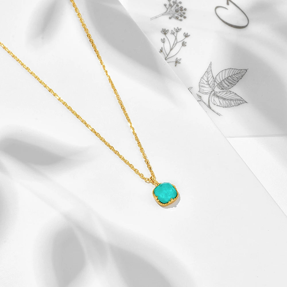 Gem White Rock Crystal Natural Square Turquoise Geometry Necklace