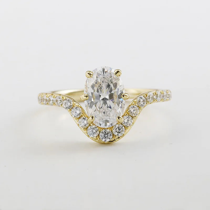 Emotional Factory 925 Sterling Silver 14K Gold Plated Gemstone Cz Zircon High-Carbon Diamonds U Shaped Ring