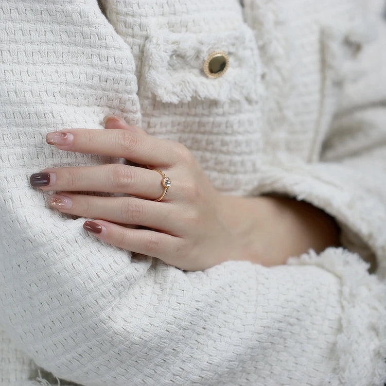 Emotional Factory 925 Sterling Silver 14K Gold Plated Gemstone Cz Zircon Moon Round Amethyst Ring