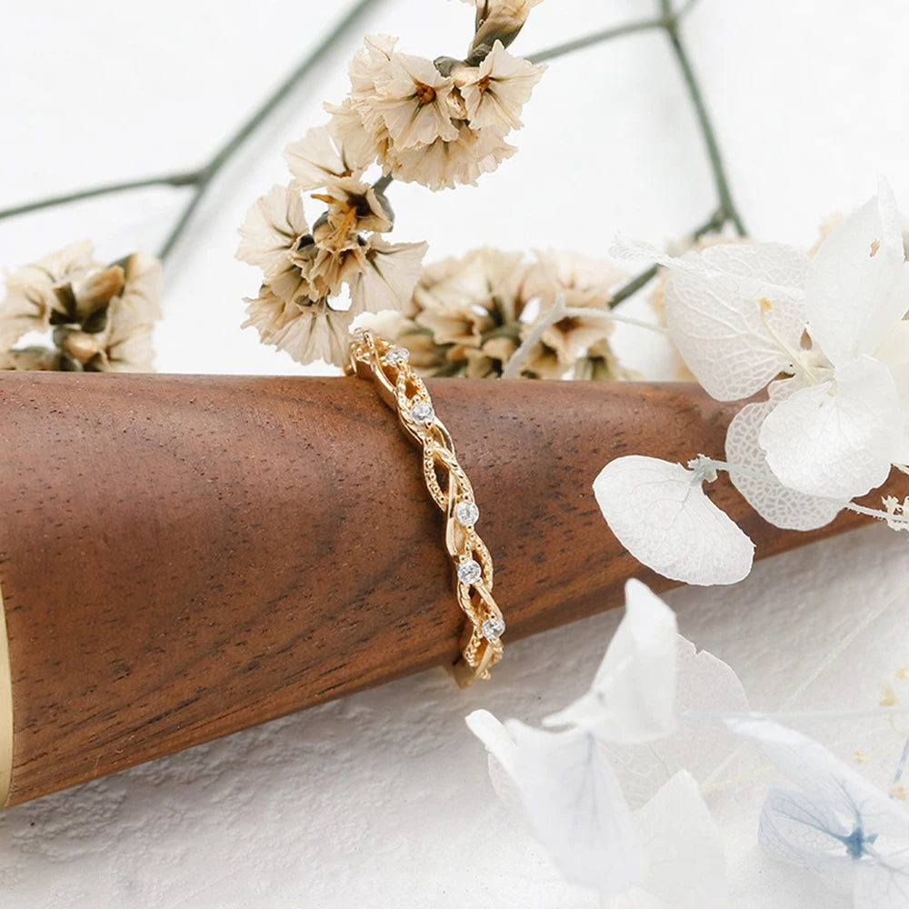 Emotional Factory 925 Sterling Silver 14K Gold Plated Gem Stone Gemstone Cz Extremely Fine Twisted Zircon Ring Stacking Rings