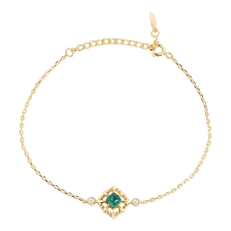 Emotional  Joyeria Factory 925 Sterling Silver 14K Gold Plated Gemstones Zircon Claw Setting Synthetic Emerald Bracelet