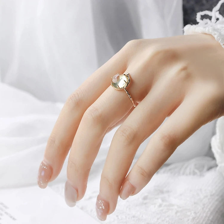 Emotional Factory 925 Sterling Silver 14K Gold Plated Gemstone Cute Cat Coloured Lemon Crystals Ring