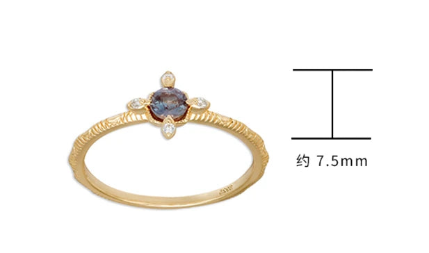 Emotional Factory 925 Sterling Silver 14K Gold Plated Gemstone Retro Cz Zircon Star Flower Alexandrite Ring