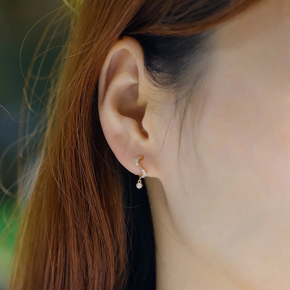 Emotional Factory 925 Sterling Silver 14K Gold Plated Gem Stone Gemstone Cz Zircon Geometric Line Mini Earrings