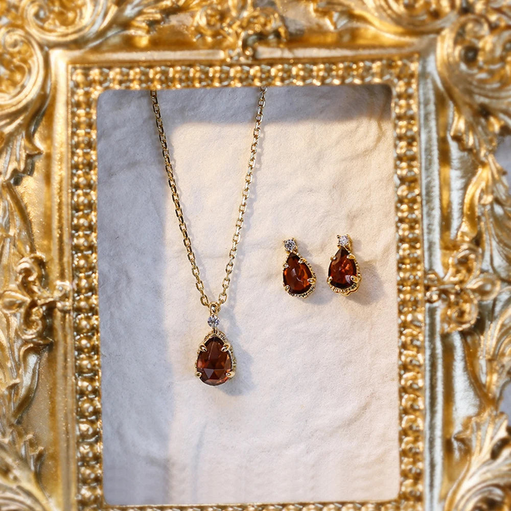 Emotional Factory 925 Sterling Silver 14K Gold Plated Gemstone Drop January Birthstone Garnet Necklace for Birthday Gift