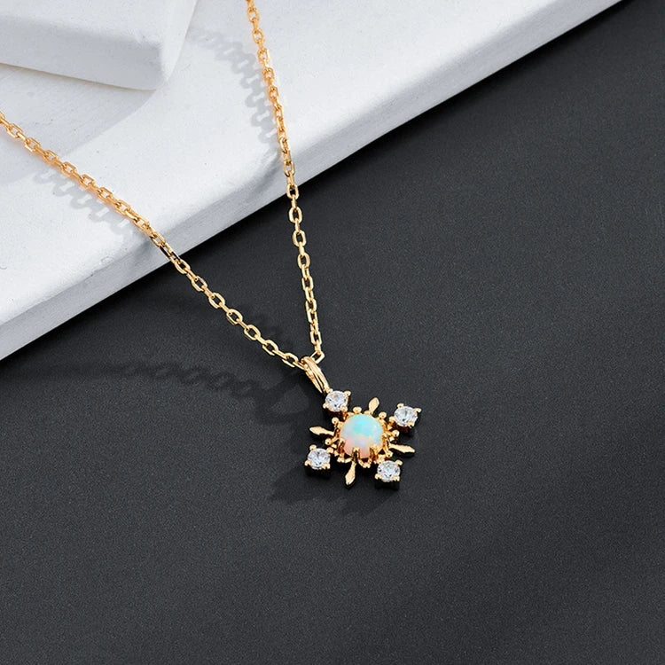 Emotional Factory 925 Sterling Silver 14K Gold Plated Gemstone Diamond Shaped Faux Artificial Opal Sun Necklace