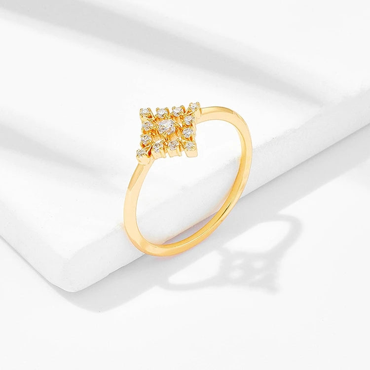 Emotional Factory 925 Sterling Silver 14K Gold Plated Gemstone Zircon Hollow Artistic Retro Diamond Shaped Ring