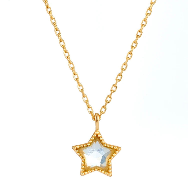 Factory 925 Sterling Silver 14K Gold Plated Gemstone Star Custom Red Garnet Stone Sky Blue Topaz Labradorite Necklace