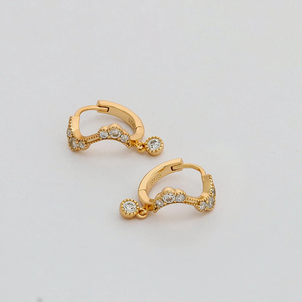 Emotional Factory 925 Sterling Silver 14K Gold Plated Gem Stone Gemstone Cz Zircon Geometric Line Mini Earrings