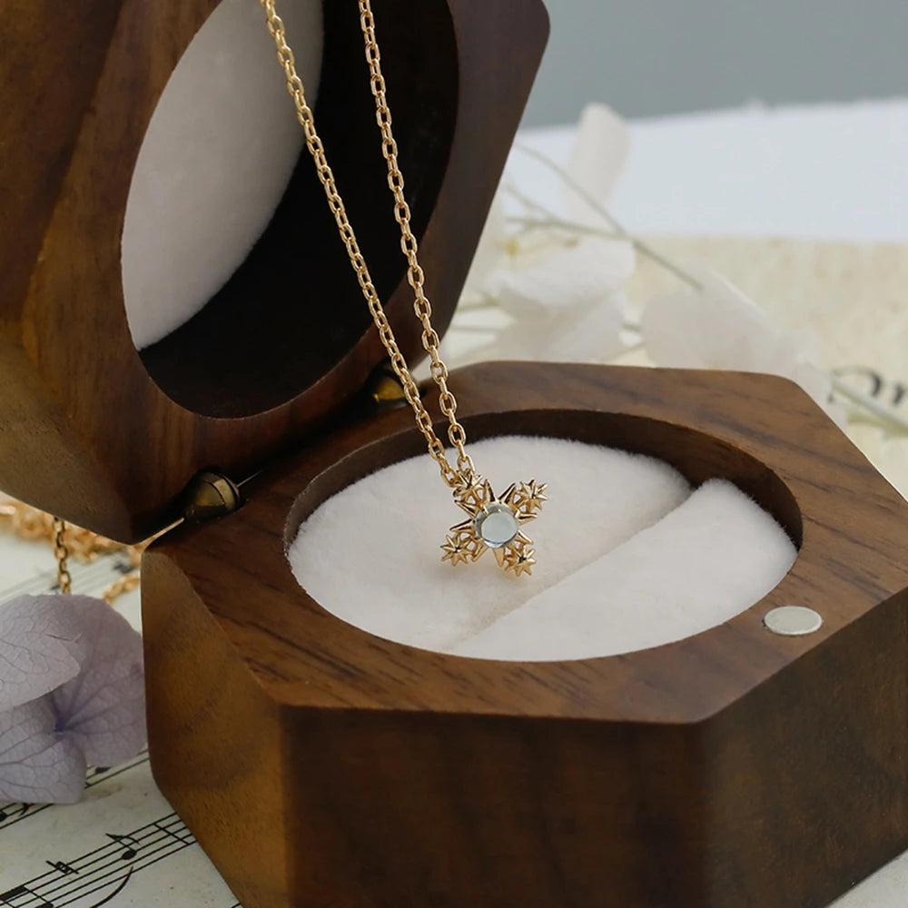 925 Sterling Silver 14K Gold Plated Gemstone Retro Geometric Circle Round Star Apatite Necklace