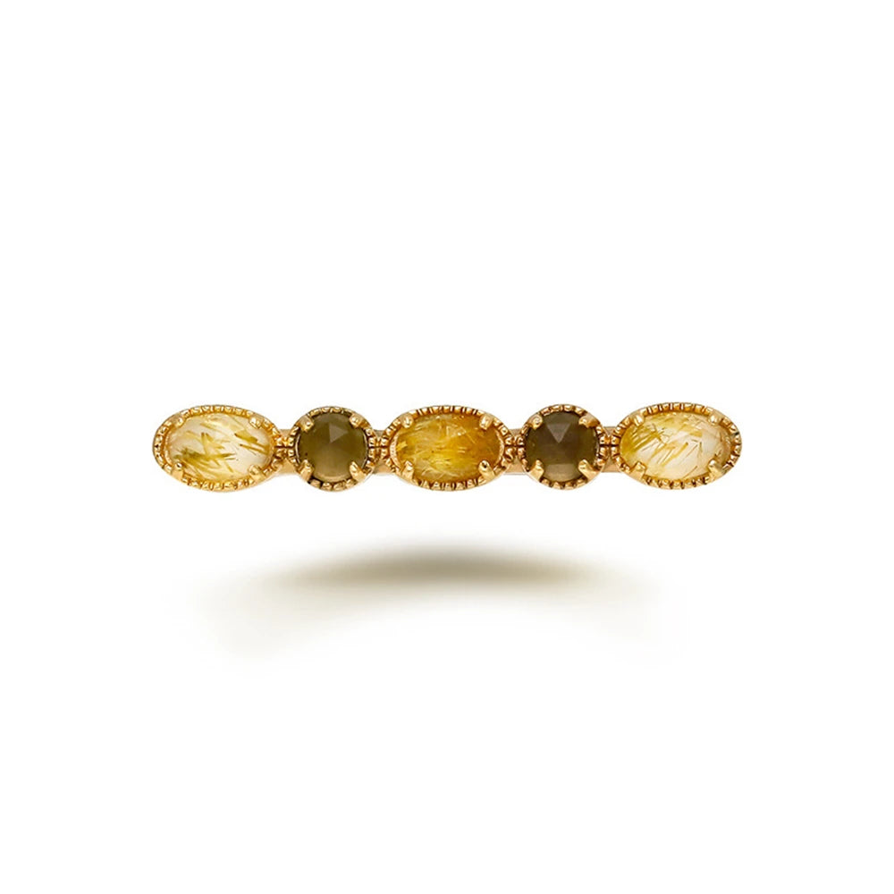 925 Sterling Silver 14K Gold Plated Gem Stone Taurus Pisces Bar Guardian Stone Tea-Coloured Citrine Rutilated Quartz Ring