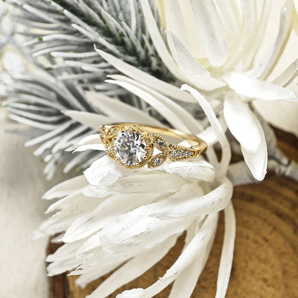 Emotional Factory 925 Sterling Silver 14K Gold Plated Gemstone Middle Ages Vintage Style Sparkle Stone Moissanite Ring