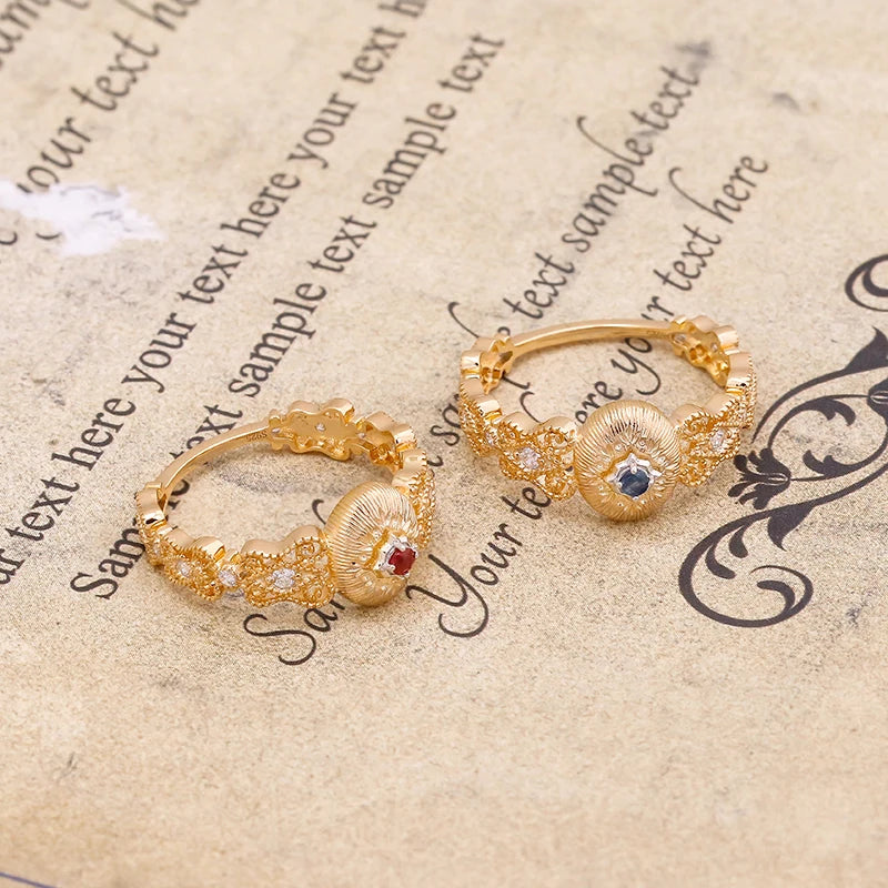 French Vintage Lace Surrounding Design S925 Silver Plated 14k Gold Ruby Ring