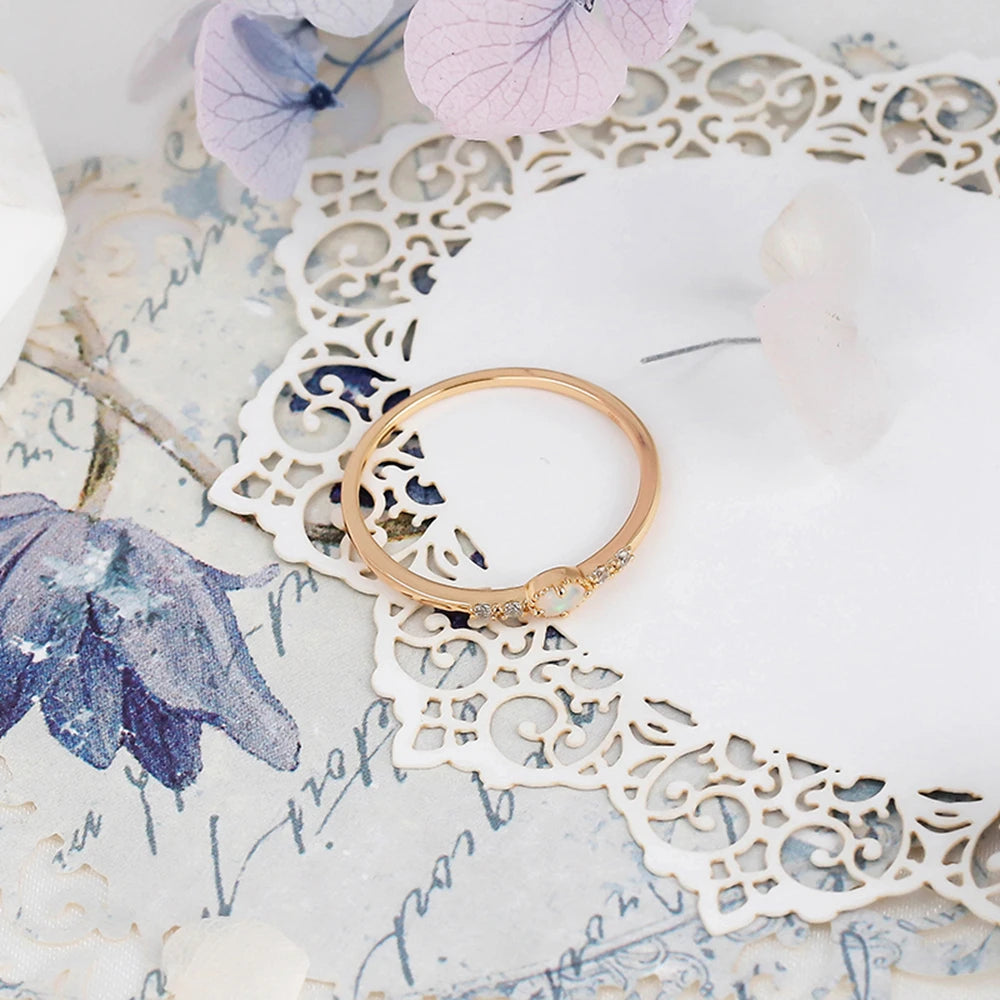 925 Sterling Silver 14K Gold Plated Gemstone Zircon Natural Oval Egg Australian Opal Ring