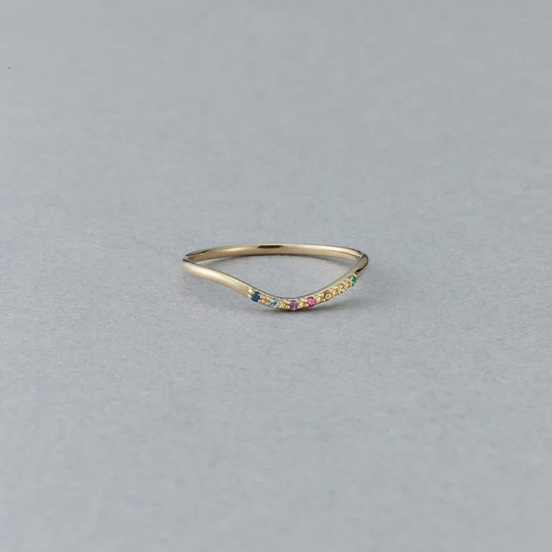 Emotional Factory 925 Sterling Silver 14K Gold Plated Gemstone Rainbow Thin Line Niche Design Colored Zircon Ring