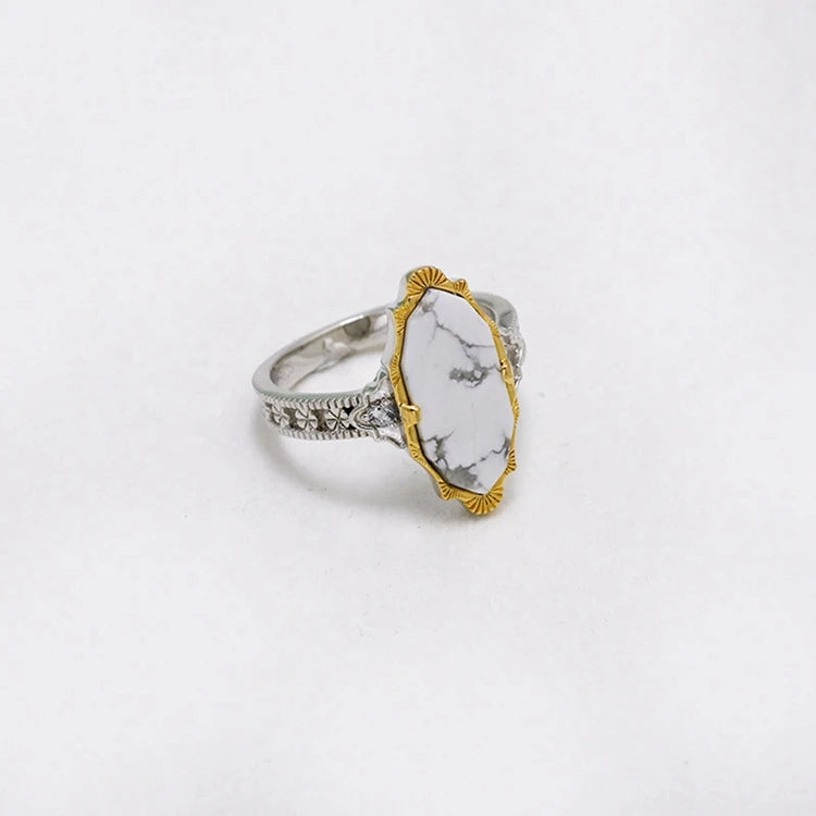 Emotional Factory 925 Sterling Silver 14K Gold Plated Gem Stone Gemstone Retro  Cz Zircon Labradorite White Turquoise Ring