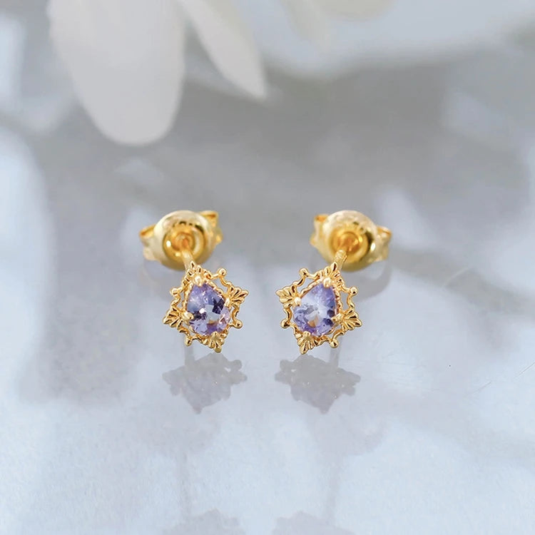 Emotional  Custom 925 Sterling Silver 14K 18K Gold Plated Gemstones Classic Water Drop Shape Geometry Zircon Tanzanite Earrings