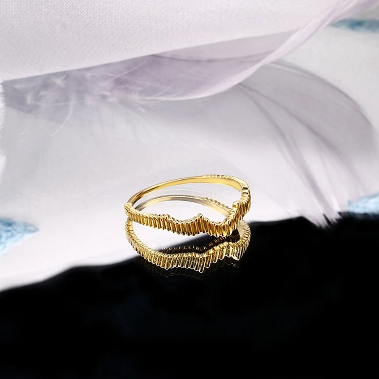 Emotional Factory 925 Sterling Silver 14K Gold Plated Gemstones Wave Heartbeat Irregular Vein Ring