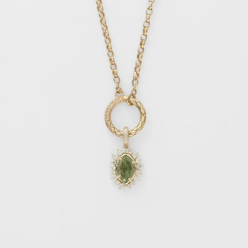 925 Sterling Silver 14K Gold Plated Gemstone Sun Shaped Peridot Glass Irregular Shape Pendant Vintage Necklace with Sample Chain